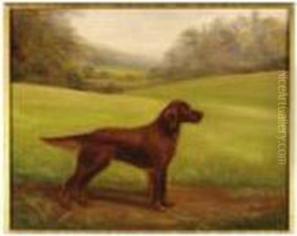 Stedfast, A Red Setter In A Landscape Oil Painting by Henry Crowther