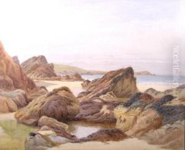 A View Of Crigga Rocks, Newquay Oil Painting by William Edwards Croxford