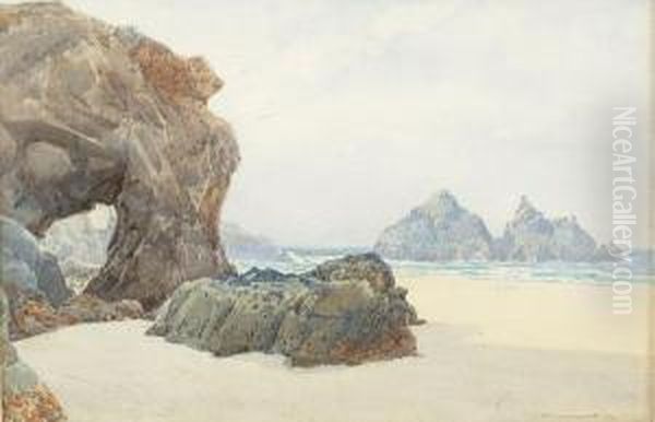 Rock Arch On A North Cornish Beach Oil Painting by William Edwards Croxford