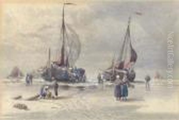 Dutch Pincks On The Beach At Scheveningen Oil Painting by William Edwards Croxford