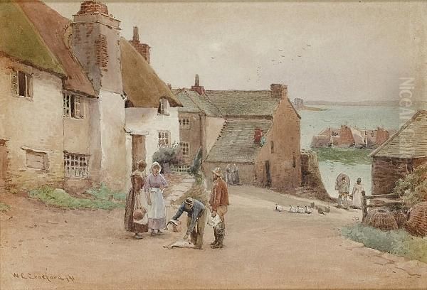 Returning With The Catch; Collecting Water, A Pair Oil Painting by William Edwards Croxford