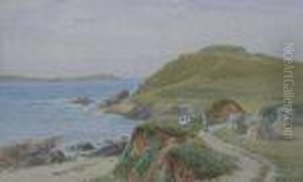 Figures On A Coastalpath Oil Painting by William Edwards Croxford