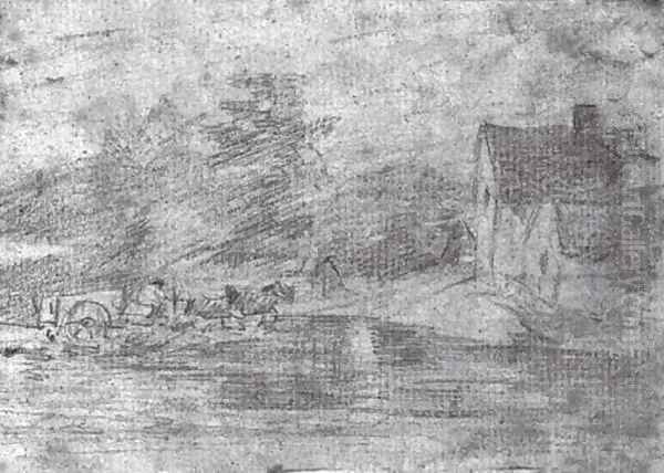 Willy Lots' Cottage, near Flatford Mill, with a horse drawn cart Oil Painting by John Constable