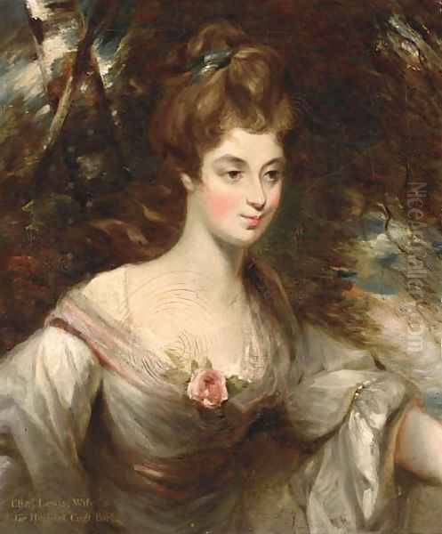 Portrait of Elizabeth, Lady Croft, half-length, in a white dress with a pink sash, in a wooded landscape Oil Painting by John Constable