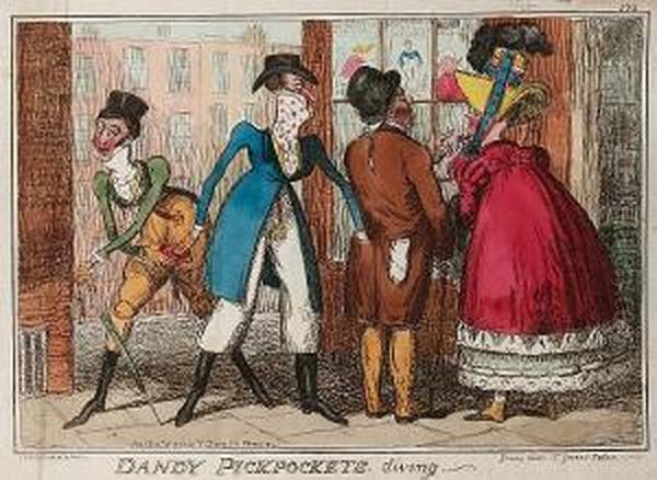 Dandy Pickpockets Diving Oil Painting by Isaac Cruikshank