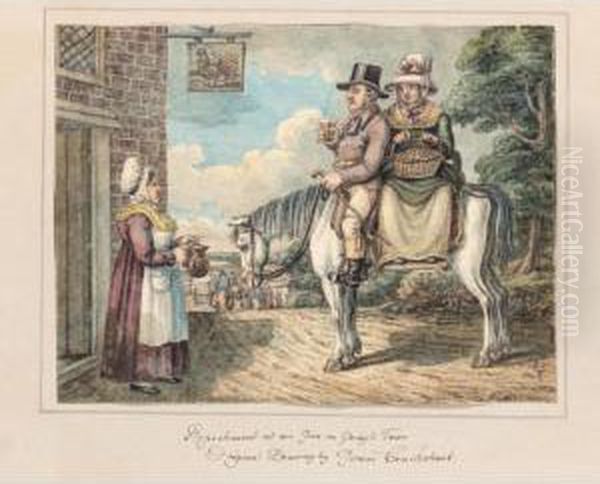 A Hebrew Pedlar; Tam O'shanter And Souter Johnny; Refreshment At An Inn On Going To Town Oil Painting by Isaac Cruikshank