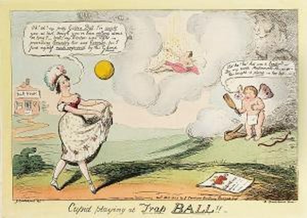 Cupid Playing At Trap Ball!! Oil Painting by I. Robert and George Cruikshank