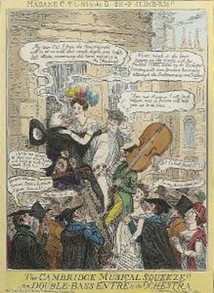 The Cambridge Musical Squeeze!!-or- Double-bass Entre To The Orchestra Oil Painting by I. Robert and George Cruikshank