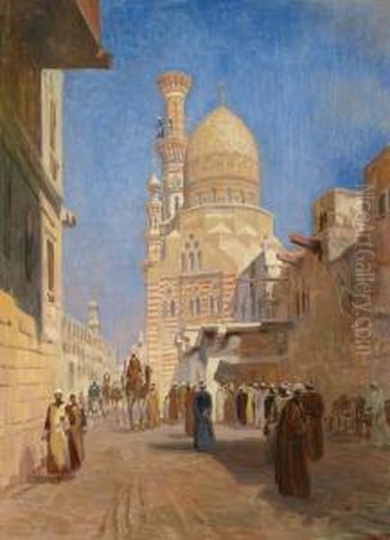 Street Scene In Cairo Oil Painting by Karoly Cserna