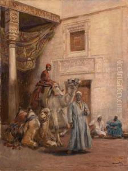 Streetscene In Cairo Oil Painting by Karoly Cserna