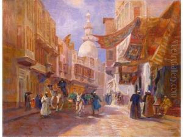 Marche Aux Tapis En Egypte Oil Painting by Karoly Cserna