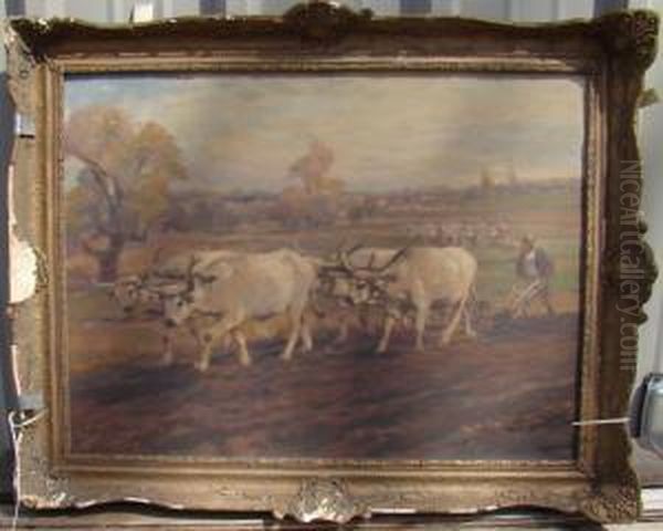 Plowing The Fields Oil Painting by Karoly Cserna