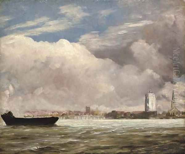 View on the Thames near Battersea Bridge, with Chelsea beyond, London Oil Painting by John Constable