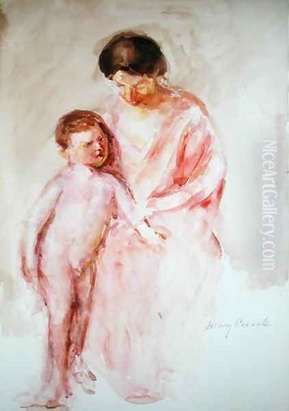 Woman with a Nude Boy at her Side Oil Painting by Mary Cassatt