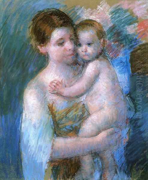 Mother Holding Her Baby Oil Painting by Mary Cassatt