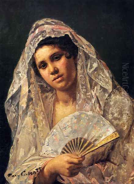 Spanish Dancer Wearing A Lace Mantilla Oil Painting by Mary Cassatt