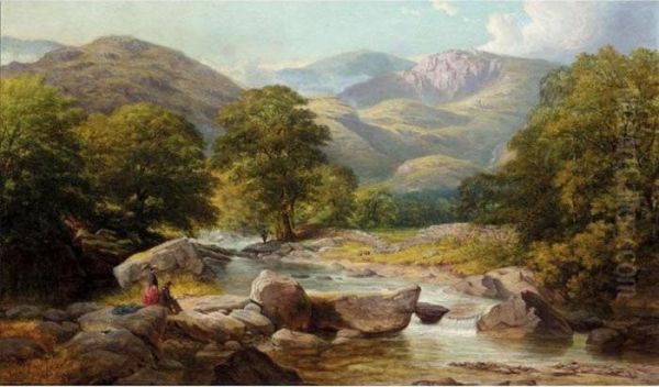 Sketching Beside A Mountain Stream In Westmorland Oil Painting by William Harold Cubley