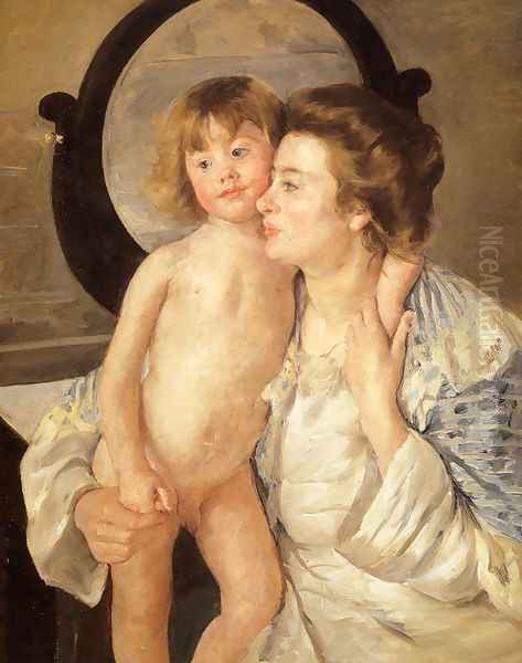 Mother And Child Aka The Oval Mirror Oil Painting by Mary Cassatt