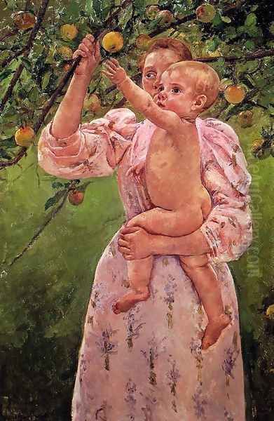 Baby Reaching For An Apple Aka Child Picking Fruit Oil Painting by Mary Cassatt