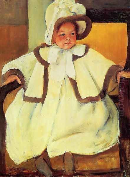 Ellen Mary Cassatt In A White Coat Oil Painting by Mary Cassatt