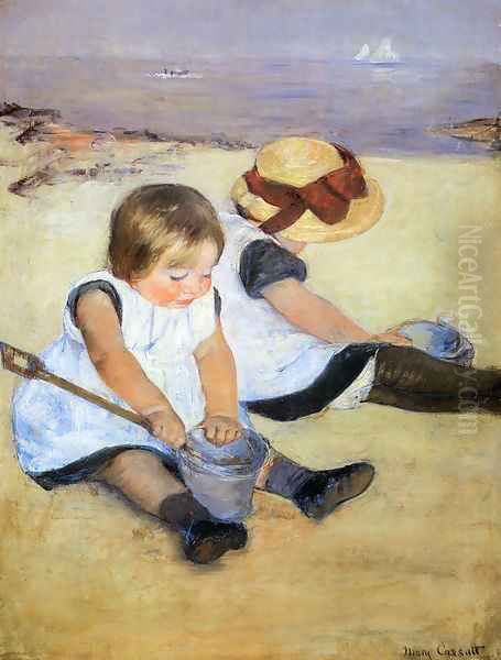 Children Playing On The Beach Oil Painting by Mary Cassatt