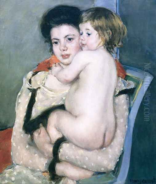 Reine Lefebvre Holding a Nude Baby, 1902 Oil Painting by Mary Cassatt