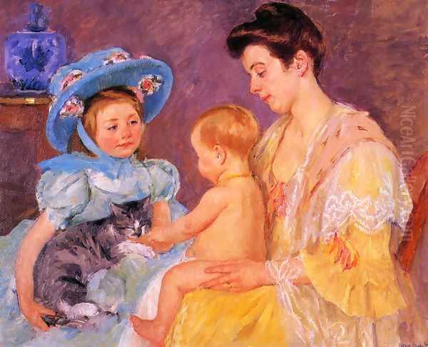 Children Playing With A Cat Oil Painting by Mary Cassatt