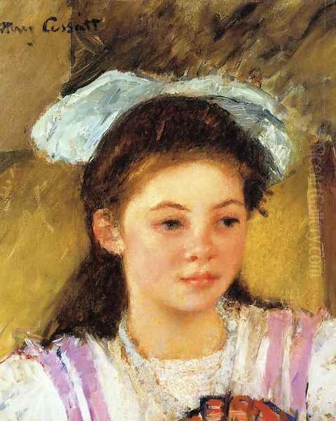 Ellen Mary Cassatt With A Large Bow In Her Hair Oil Painting by Mary Cassatt