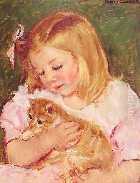 Sara Holding A Cat Oil Painting by Mary Cassatt