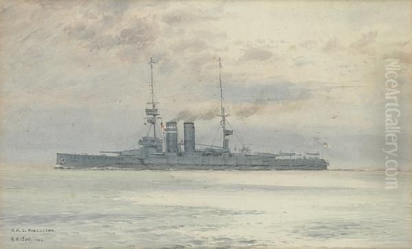 H.m.s. Hindustan Oil Painting by Alma Claude Burlton Cull