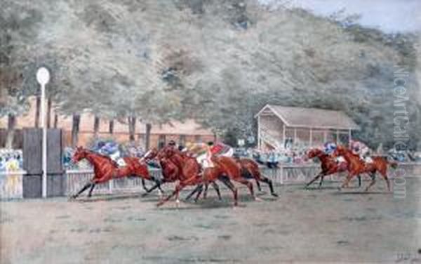 The Hare Park Handicap, Newmarket, 1928, Won By Inquisitive Oil Painting by Isaac Cullin