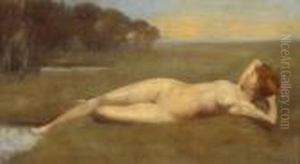 A Reclining Nude In A Landscape Oil Painting by Isaac Cullin