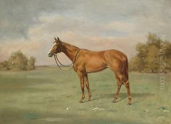 Portait Of A Chesnut Mare In A Landscape Oil Painting by Isaac Cullin