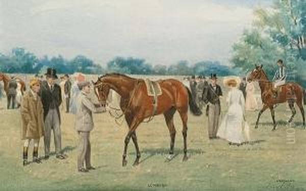 Lemberg And Greenback Before The
 Race; Lemberg And Greenback Leading The Parade To The Start Oil Painting by Isaac Cullin