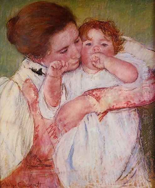 Little Ann Sucking Her Finger Embraced By Her Mother Oil Painting by Mary Cassatt