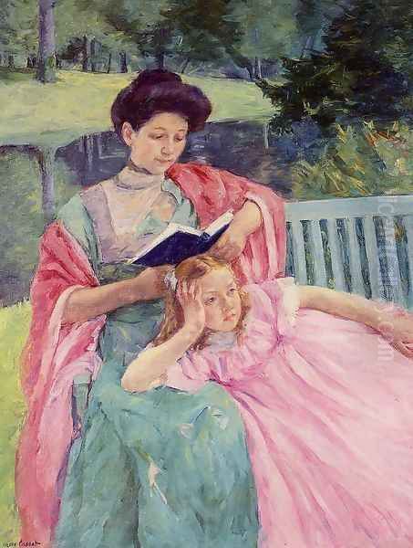 Auguste Reading To Her Daughter Oil Painting by Mary Cassatt