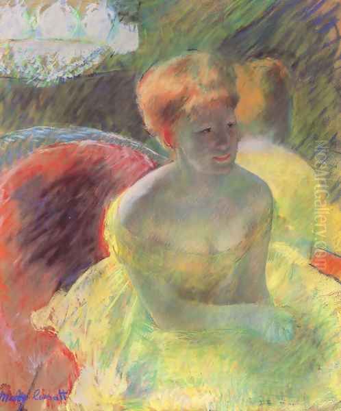 Lydia Leaning on Her Arms, Seated in a Loge Oil Painting by Mary Cassatt