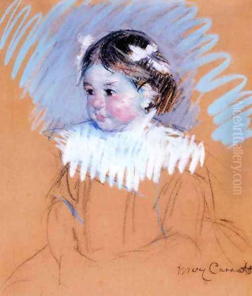 Bust Of Ellen Wiith Bows In Her Hair Oil Painting by Mary Cassatt