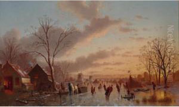 Skating At Twilight Oil Painting by Johann Mongels Culverhouse