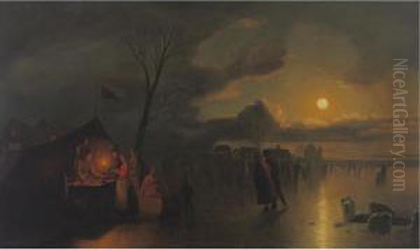 Evening Skating Oil Painting by Johann Mongels Culverhouse