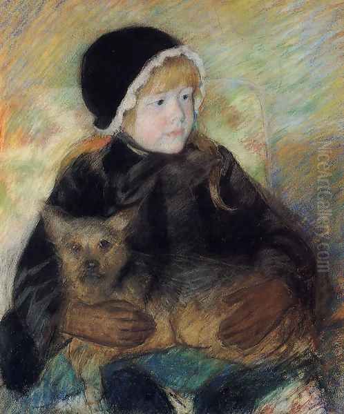 Elsie Cassatt Holding A Big Dog Oil Painting by Mary Cassatt