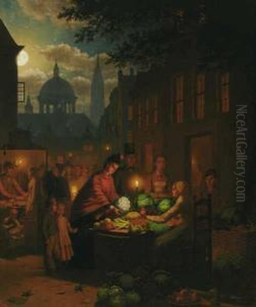 The Vegetable Market At Night Oil Painting by Johann Mongels Culverhouse