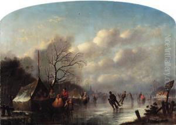 Afternoon Skating In Delft Oil Painting by Johann Mongels Culverhouse