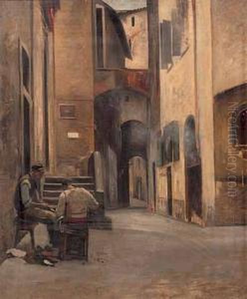 Ciabattini Nel Centro Di Firenze Oil Painting by Ettore Cumbo