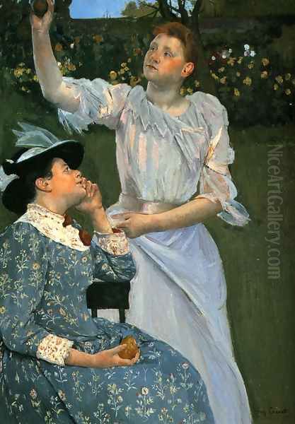 Young Women Picking Fruit Oil Painting by Mary Cassatt