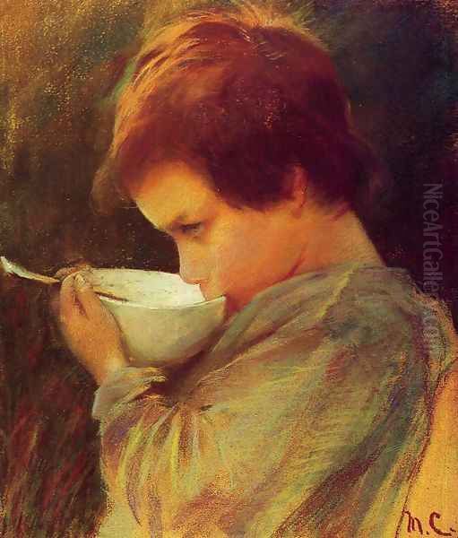 Child Drinking Milk Oil Painting by Mary Cassatt