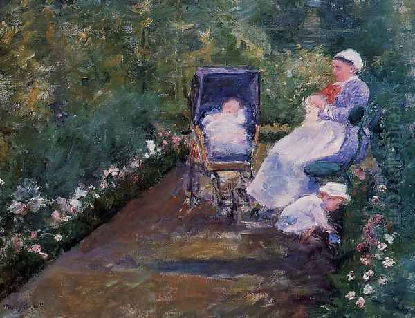 Children In A Garden Oil Painting by Mary Cassatt