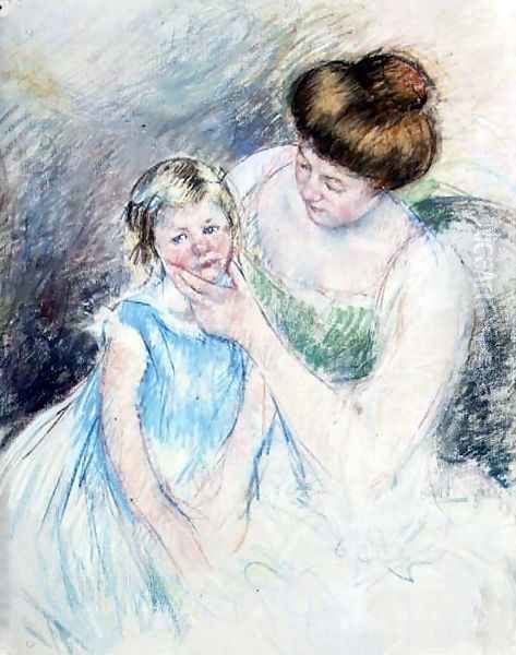 Mother with Left Hand Holding Sara's Chin Oil Painting by Mary Cassatt