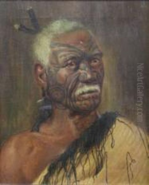 Study Of A Maori Head Oil Painting by Vera Cummings