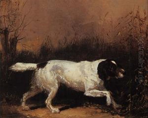 A Setter On Point Oil Painting by Conradyn Cunaeus